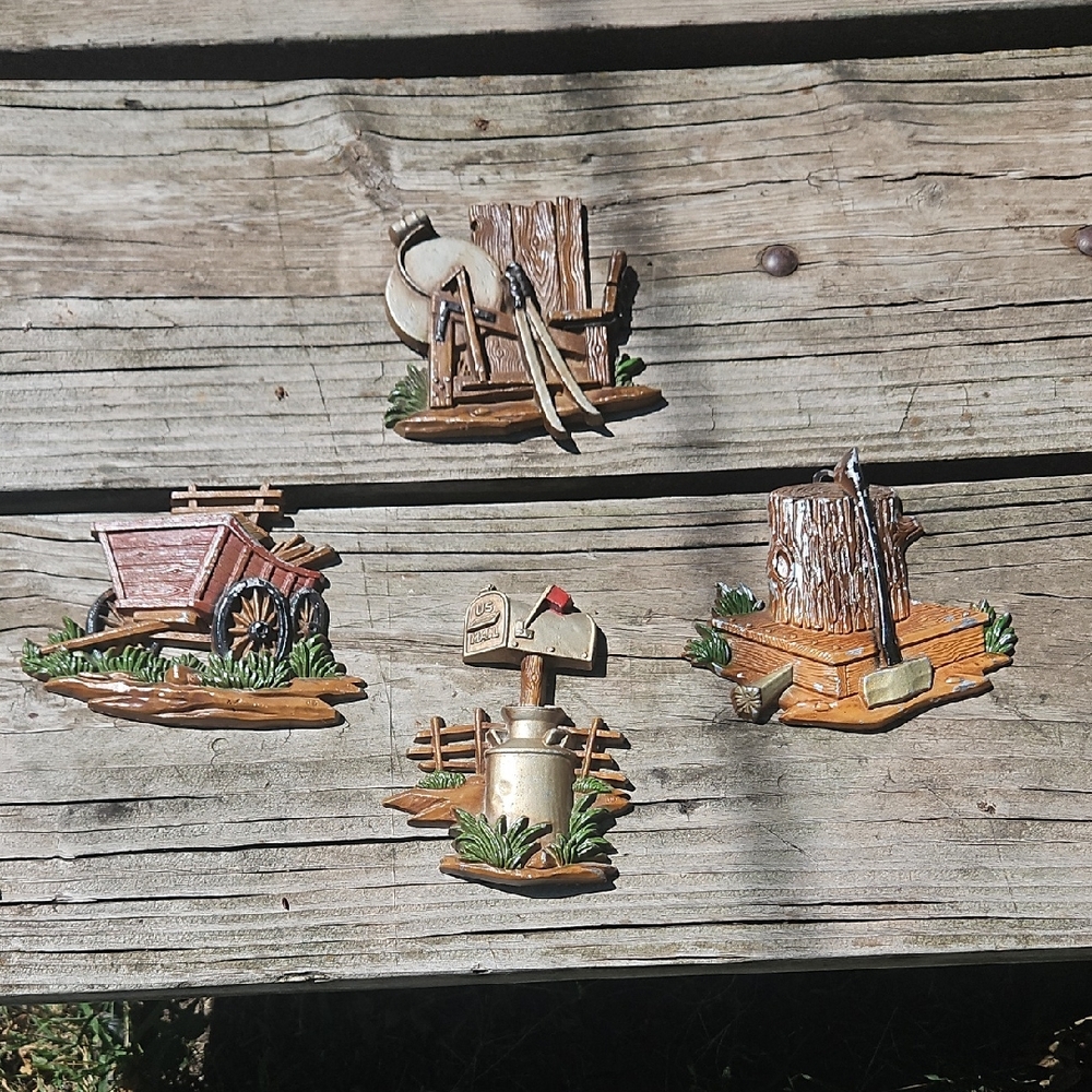 Vintage 1976 Sexton Hoda Cast Iron Farm Scenes Wall Decoration Set Of 4